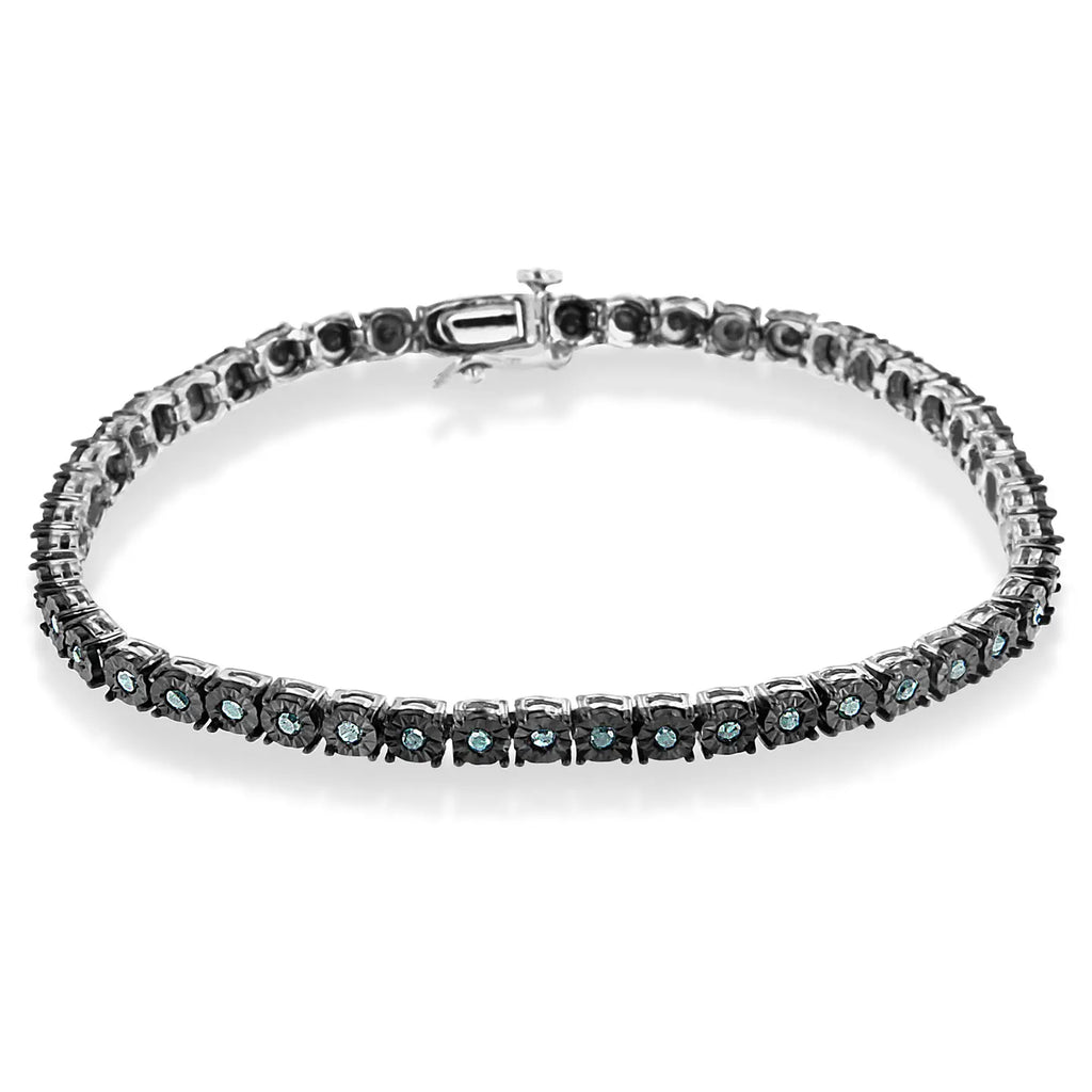 Sterling Silver Treated Blue Diamond Tennis Bracelet