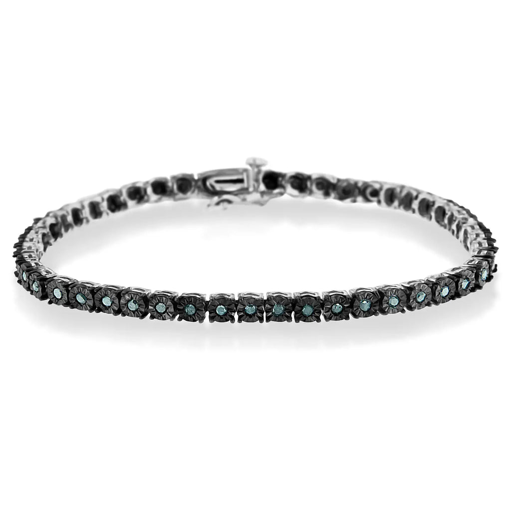 Sterling Silver Treated Blue Diamond Tennis Bracelet
