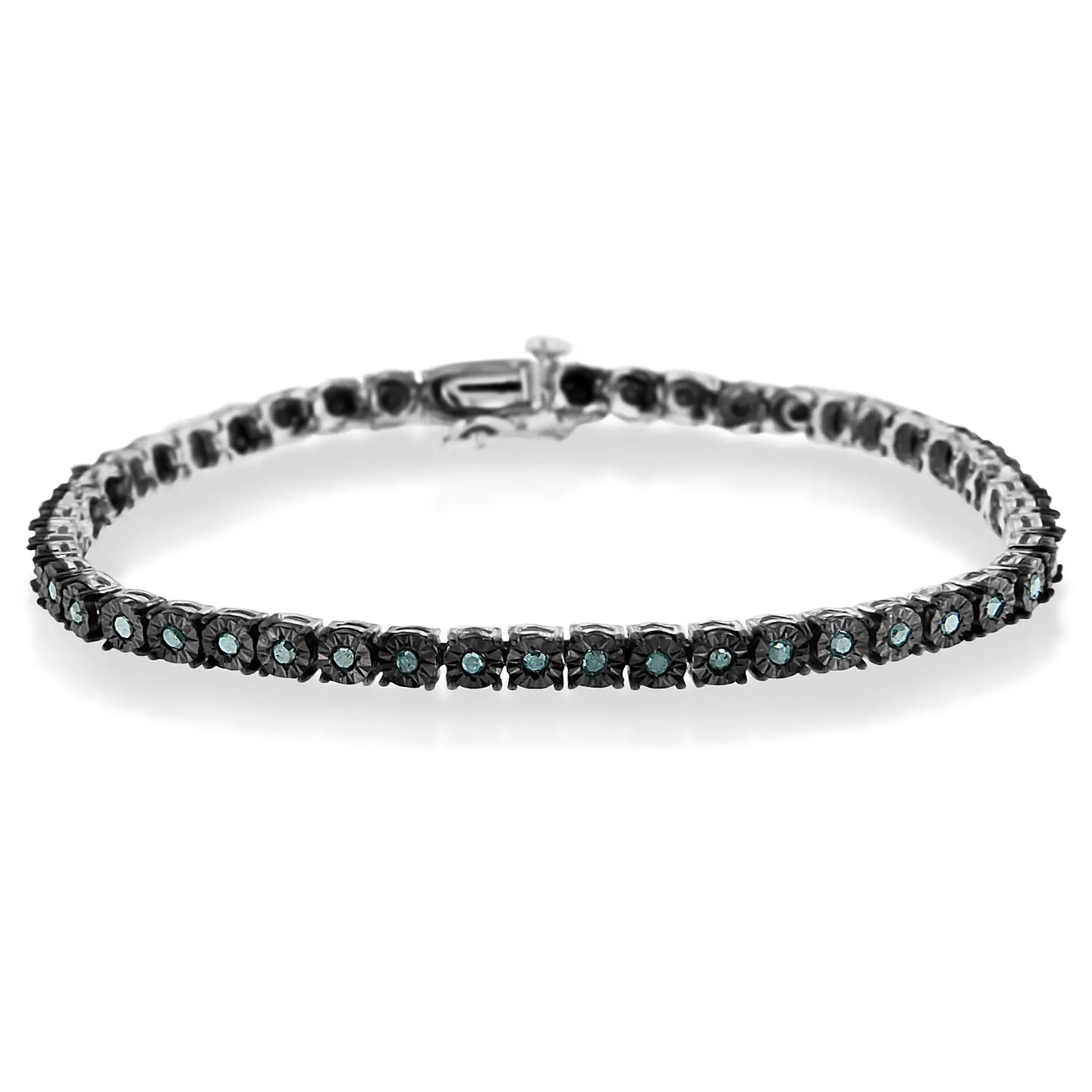 Sterling Silver Treated Blue Diamond Tennis Bracelet