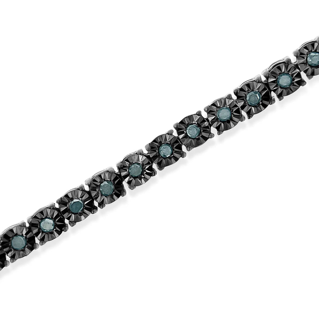 Sterling Silver Treated Blue Diamond Tennis Bracelet