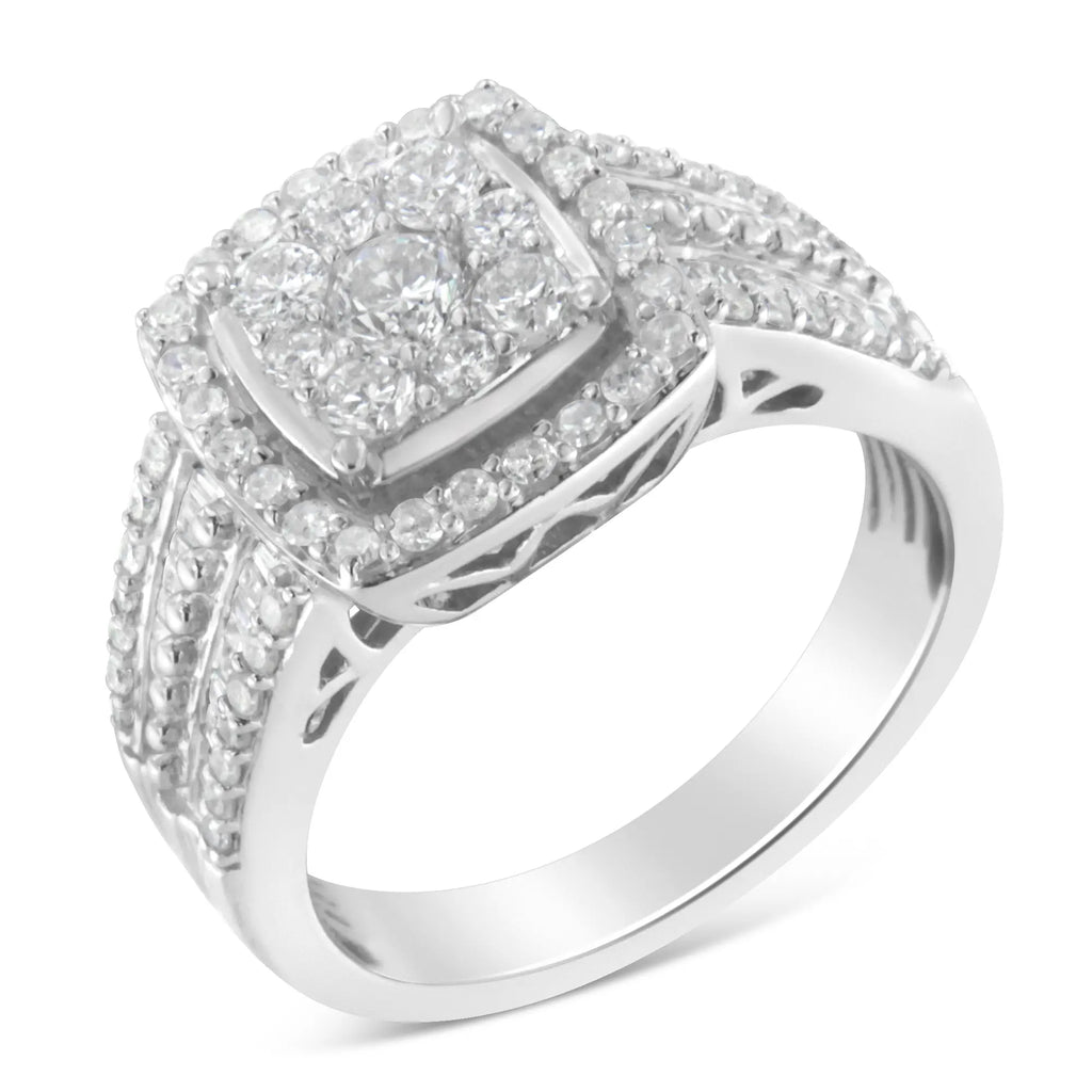 10K White Gold 1.0 Diamond Cluster Wedding Ring