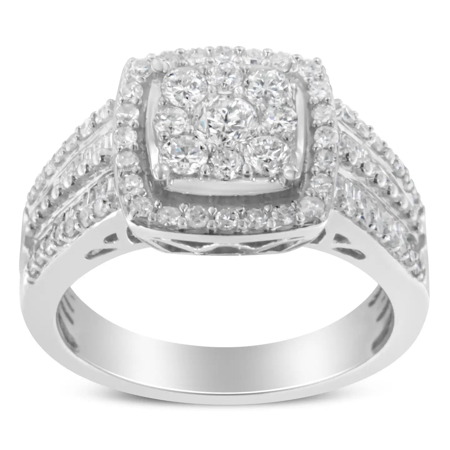 10K White Gold 1.0 Diamond Cluster Wedding Ring