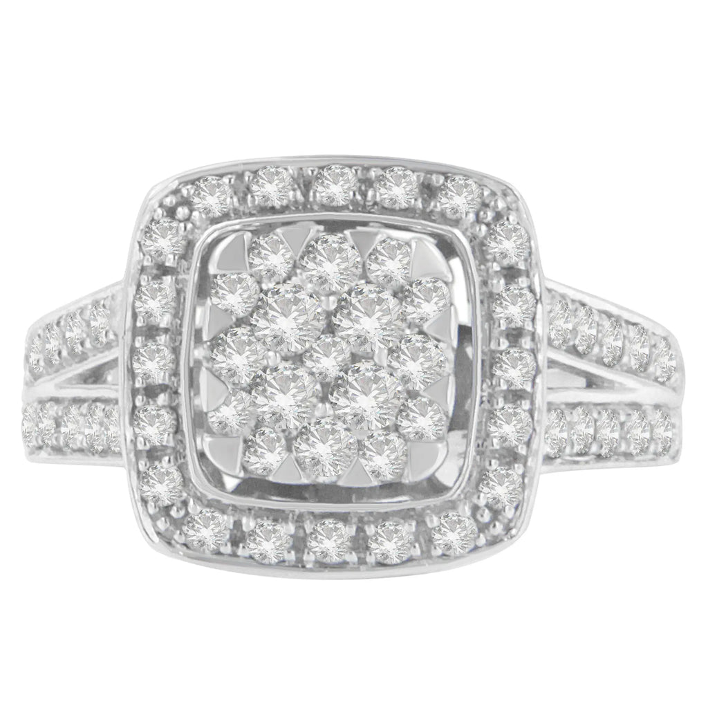 10K White Gold 1.0 Diamond Wedding Cluster Ring