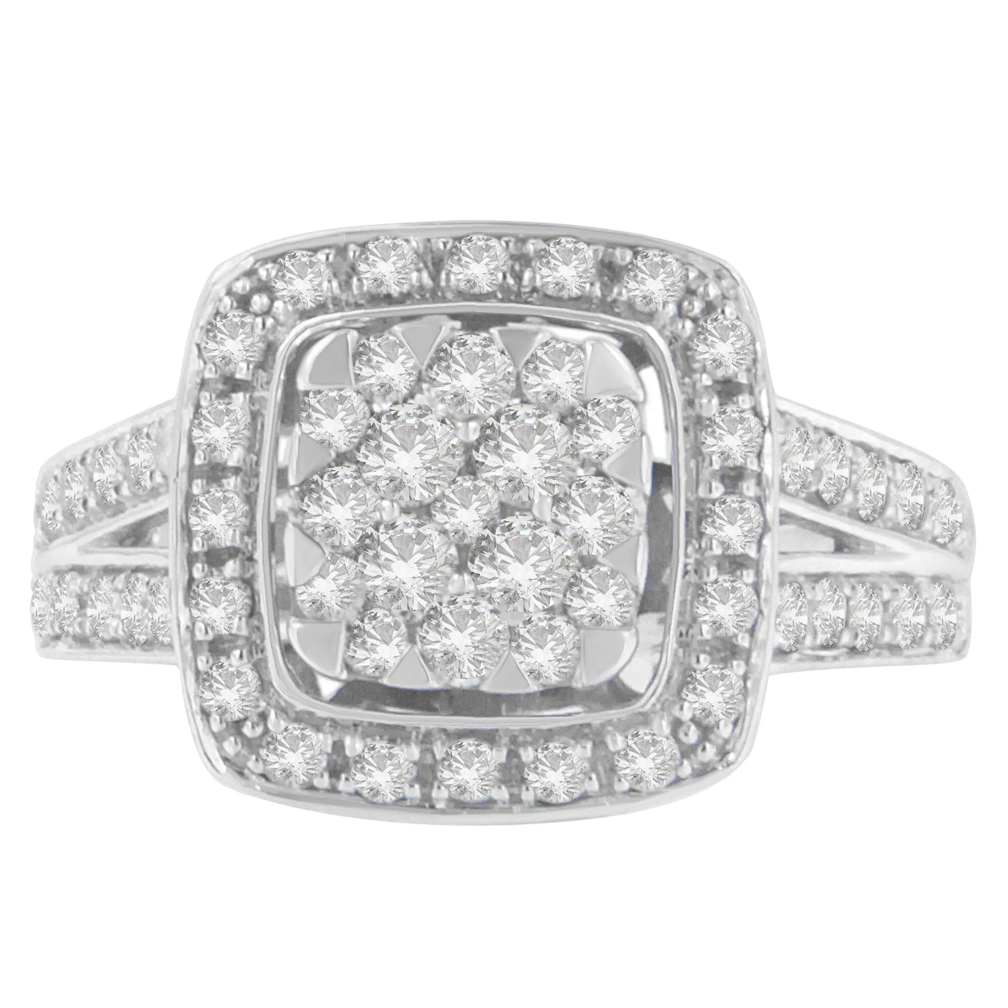 10K White Gold 1.0 Diamond Wedding Cluster Ring