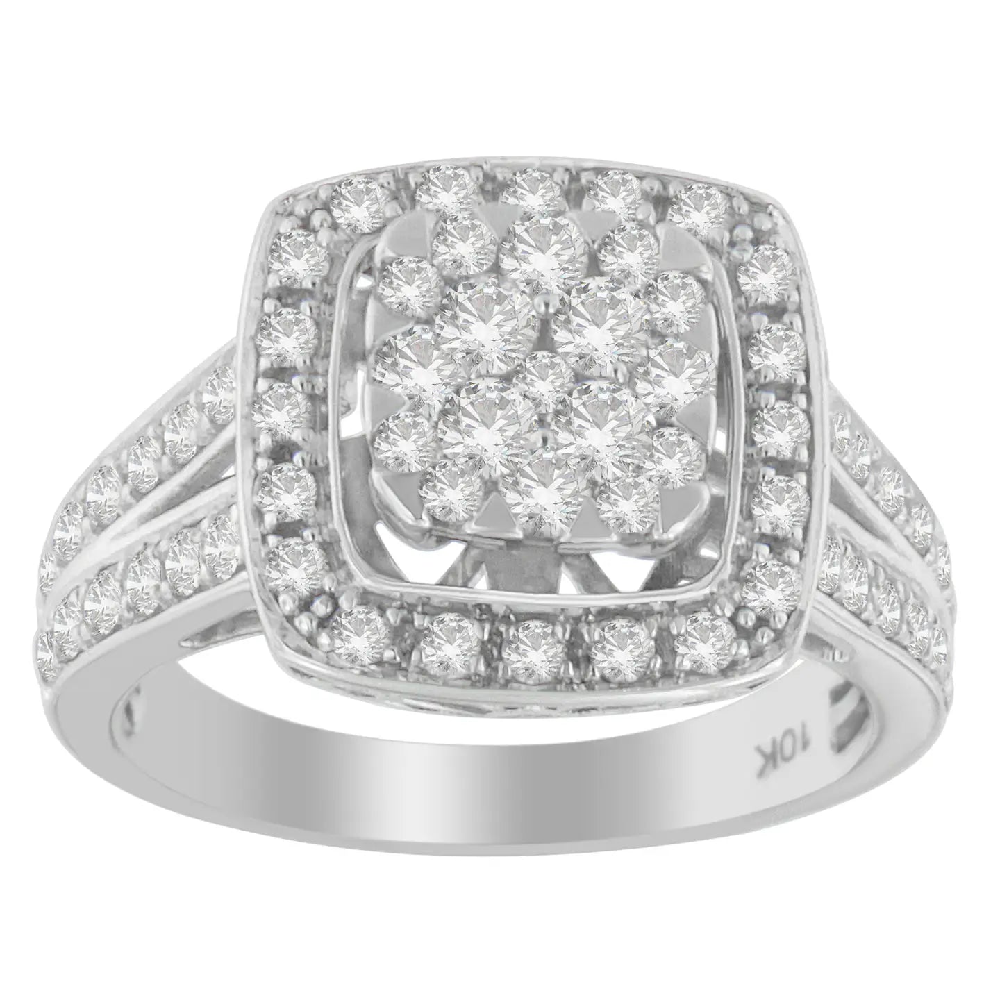 10K White Gold 1.0 Diamond Wedding Cluster Ring