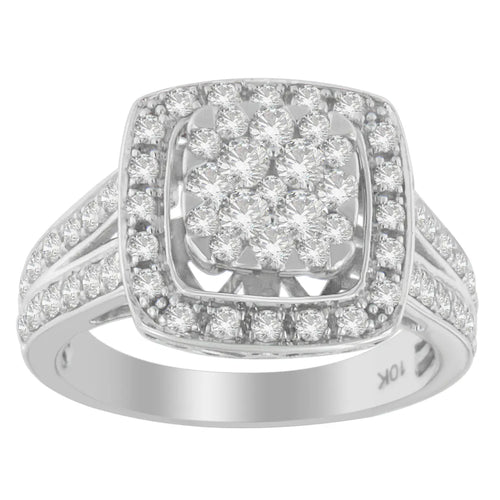 10K White Gold 1.0 Diamond Wedding Cluster Ring