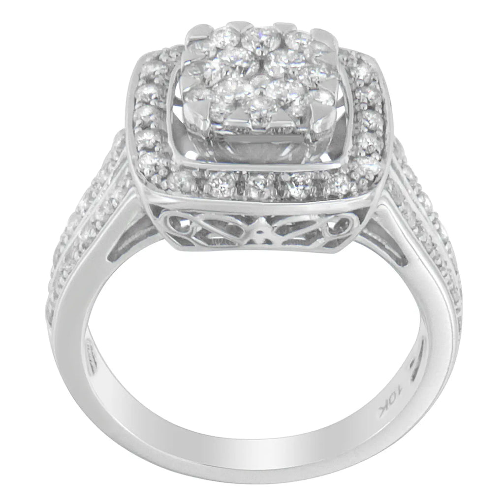 10K White Gold 1.0 Diamond Wedding Cluster Ring