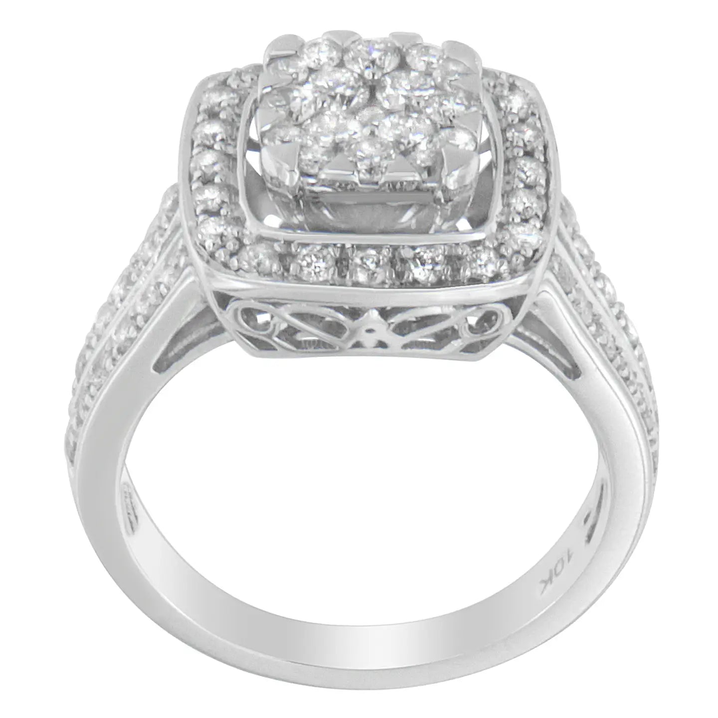 10K White Gold 1.0 Diamond Wedding Cluster Ring