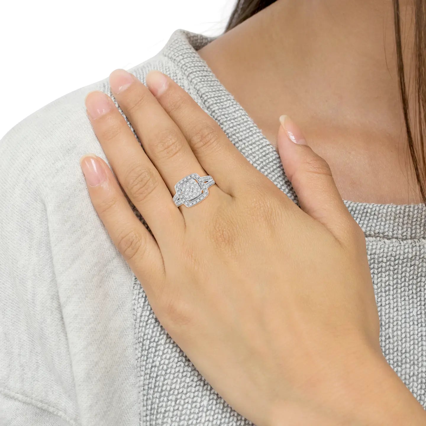 10K White Gold 1.0 Diamond Wedding Cluster Ring