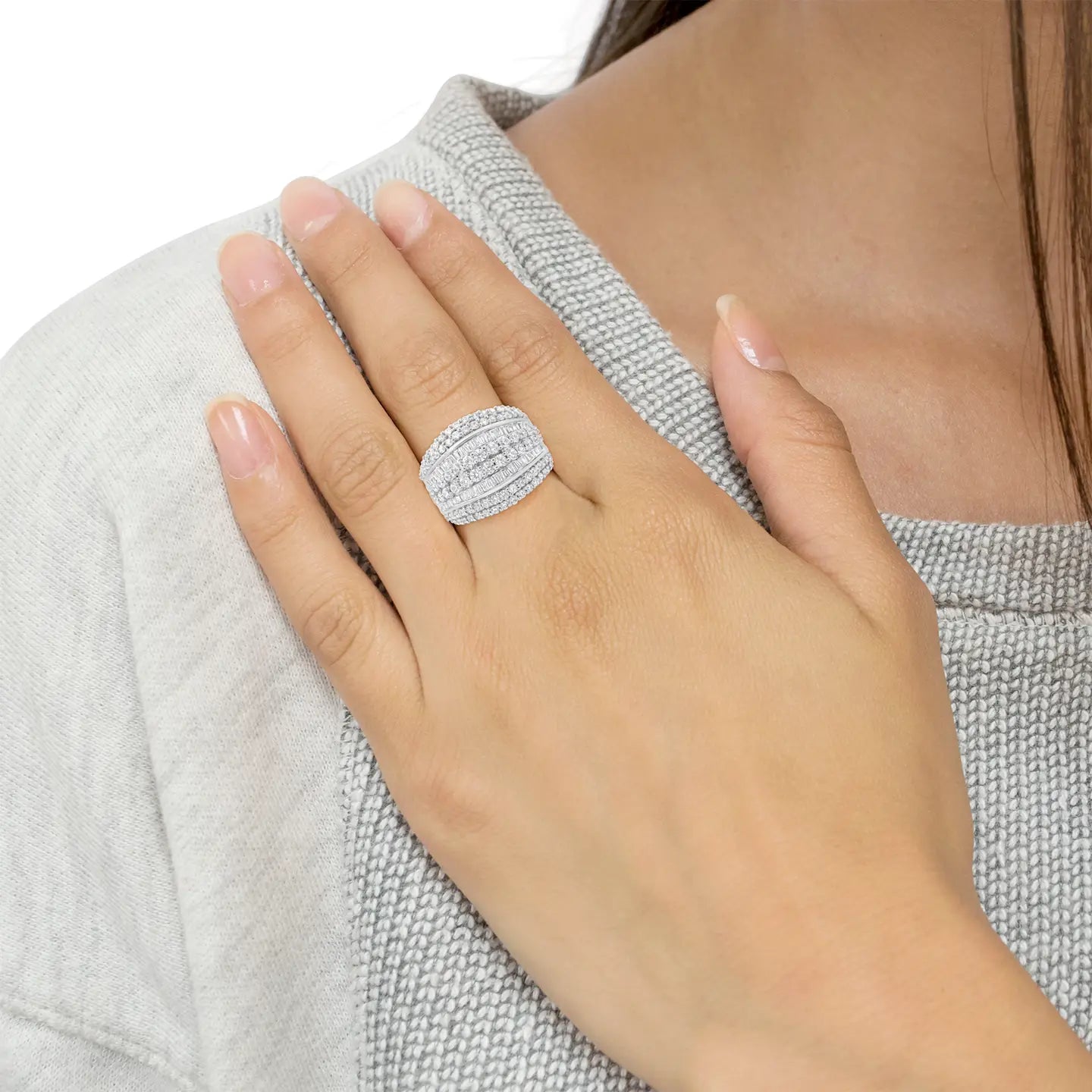 Sterling Silver 2.00 Diamond Wedding Cluster Ring