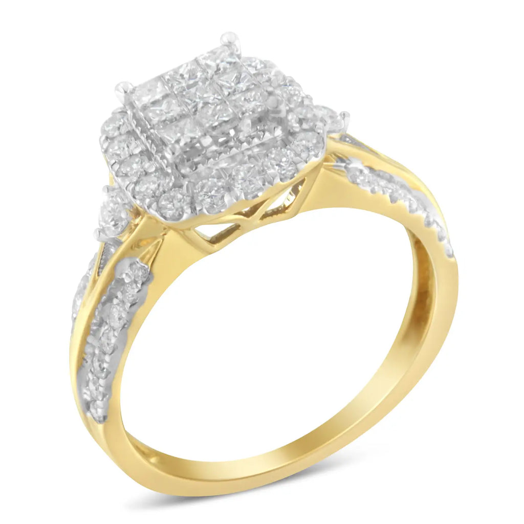 10K Yellow Gold 1.0  Diamond Cluster Engagement Ring