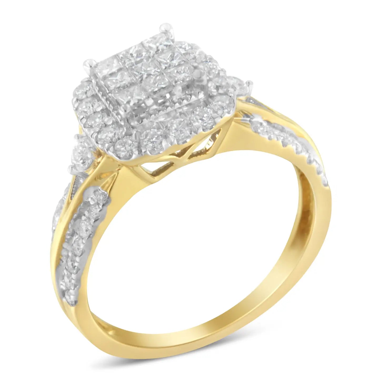10K Yellow Gold 1.0  Diamond Cluster Engagement Ring