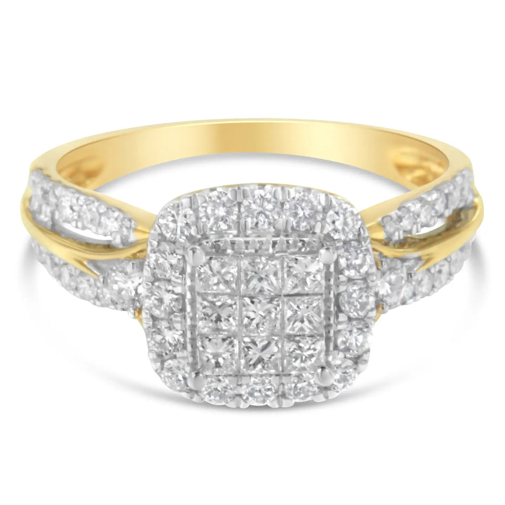 10K Yellow Gold 1.0  Diamond Cluster Engagement Ring