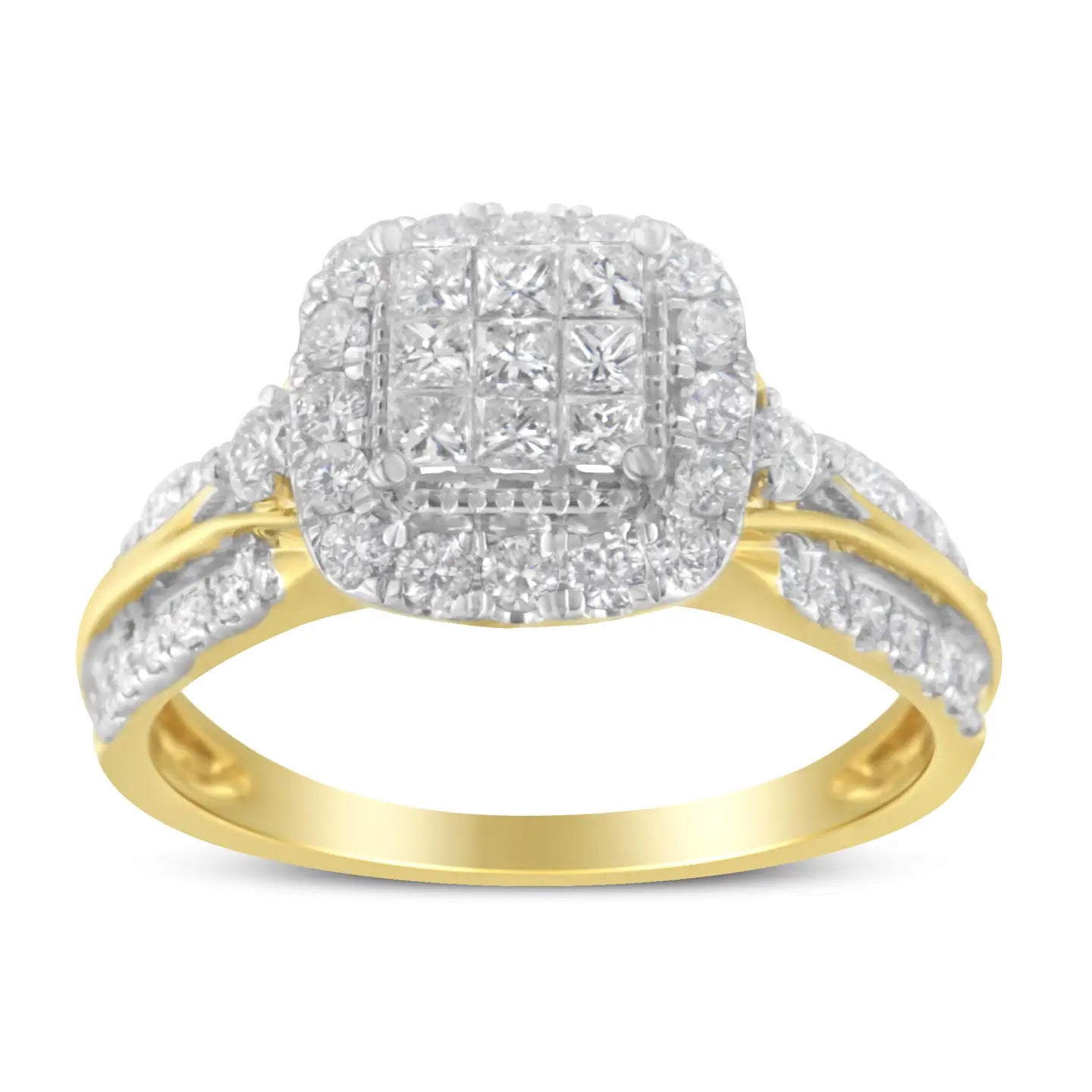 10K Yellow Gold 1.0  Diamond Cluster Engagement Ring